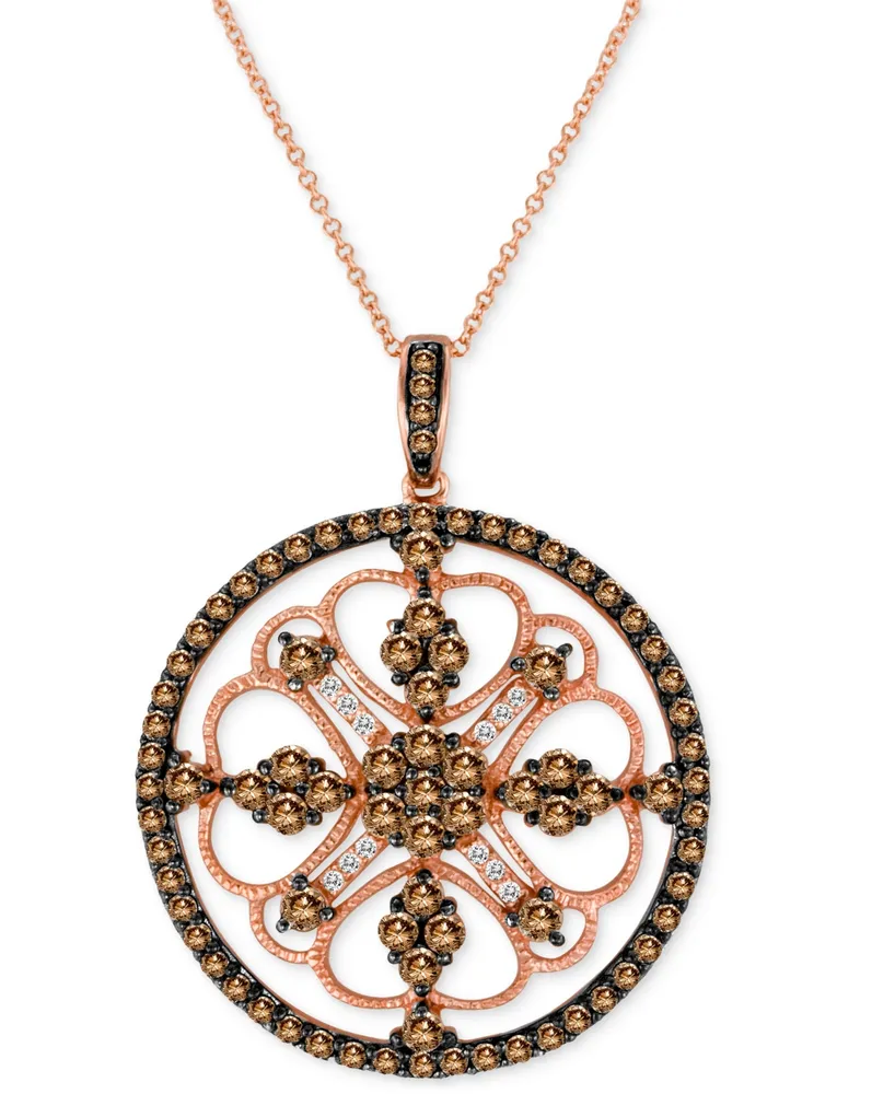 Le Vian Chocolatier Chocolate Diamond (2-1/8 ct. t.w.) & Vanilla Diamond (1/20 ct. t.w.) Mandala 18" Pendant Necklace in 14k Rose Gold