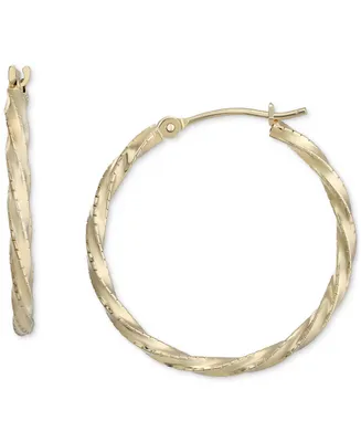Twist Style Small Hoop Earrings in 10k Gold, 1"