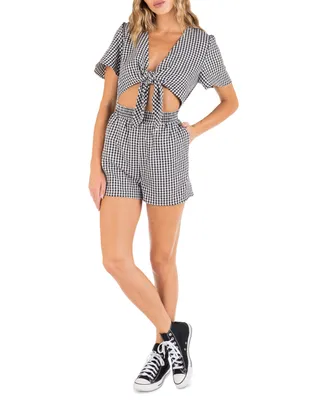 Hurley Juniors' Gingham Tie-Front Romper