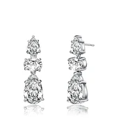 Genevive Radiant White Gold Plated Drop Earrings in Sterling Silver with Pear Shape and Oval Cubic Zirconia