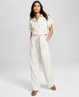 And Now This Women's Linen Blend Paperbag Pants