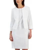 Le Suit Women's Collarless Jacket & Sheath Dress Suit, Regular Petite