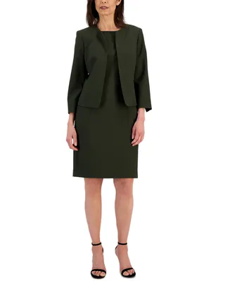 Le Suit Women's Collarless Jacket & Sheath Dress Suit, Regular Petite