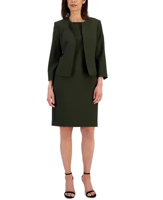 Le Suit Herringbone Single Button Blazer & Straight Leg, Mid-Rise