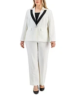 Le Suit Plus Contrast-Trim Peak-Lapel Pantsuit