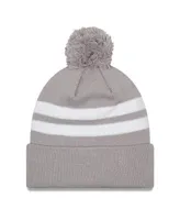 Men's New Era Gray Kansas City Chiefs Super Bowl Lvii Champions Top Stripe Cuffed Pom Knit Hat