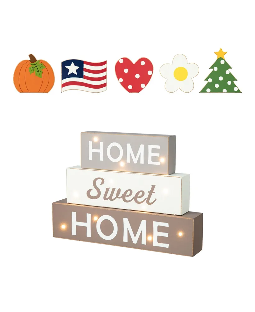 Glitzhome 12.75" H Lighted Wooden Block Word Sign