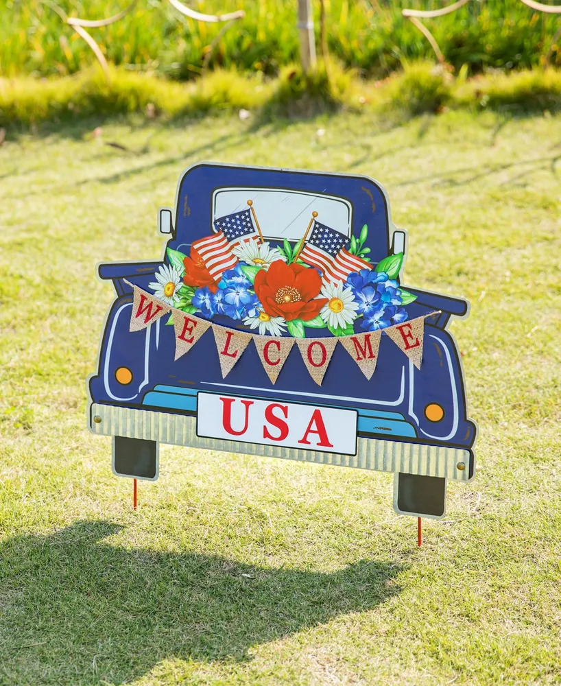 Glitzhome 26" H Patriotic, Americana Metal Truck Yard Stake or Wall Decor or Standing Decor