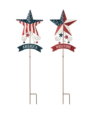 Glitzhome 42" H Patriotic, Americana Star Yard Stake, Set of 2