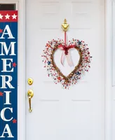 Glitzhome 17" H Patriotic, Americana Berry Heart Wreath