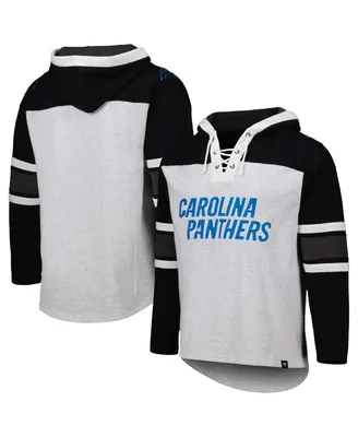 Men's '47 Brand Carolina Panthers Heather Gray Gridiron Lace-Up Pullover Hoodie