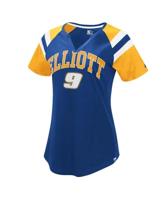 Women's Starter Royal, Yellow Chase Elliott Game On Notch V-Neck T-shirt