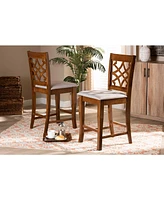 Baxton Studio Nisa Modern and Contemporary 2-Piece Fabric Upholstered and Finished Wood 2-Piece Counter Stool Set