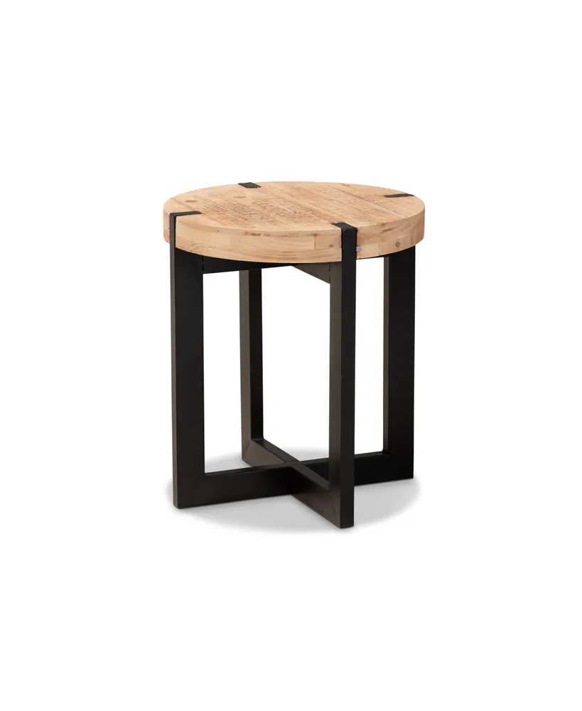 Baxton Studio Horace Rustic and Industrial 15.7" Finished Wood and Finished Metal End Table