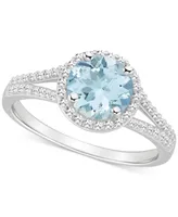 Aquamarine (1-1/4 ct. t.w.) & Diamond (1/4 Halo Split Shank Ring Sterling Silver