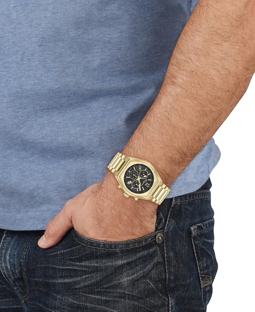 Salvatore Ferragamo Men's Swiss Chronograph Tonneau Gold Ion Plated Stainless Steel Bracelet Watch 42mm