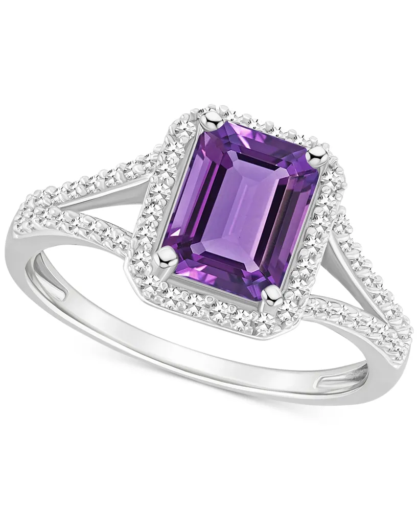 Amethyst (1-5/8 ct. t.w.) & Diamond (1/4 Split Shank Ring Sterling Silver (Also Citrine, Garnet, Peridot, Blue Topaz)