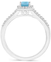 Aquamarine (1/2 ct. t.w.) & Diamond (1/4 Split Shank Ring Sterling Silver (Also Opal)