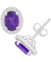 Amethyst (1-5/8 ct. t.w.) & Diamond (1/5 Halo Stud Earrings Sterling Silver (Also Citrine, Garnet, Peridot, Blue Topaz)