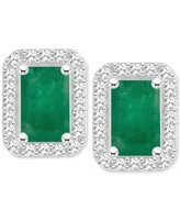 Sapphire (1-2/5 ct. t.w) & Diamond (1/5 t.w.) Stud Earrings Sterling Silver (Also Ruby Emerald)