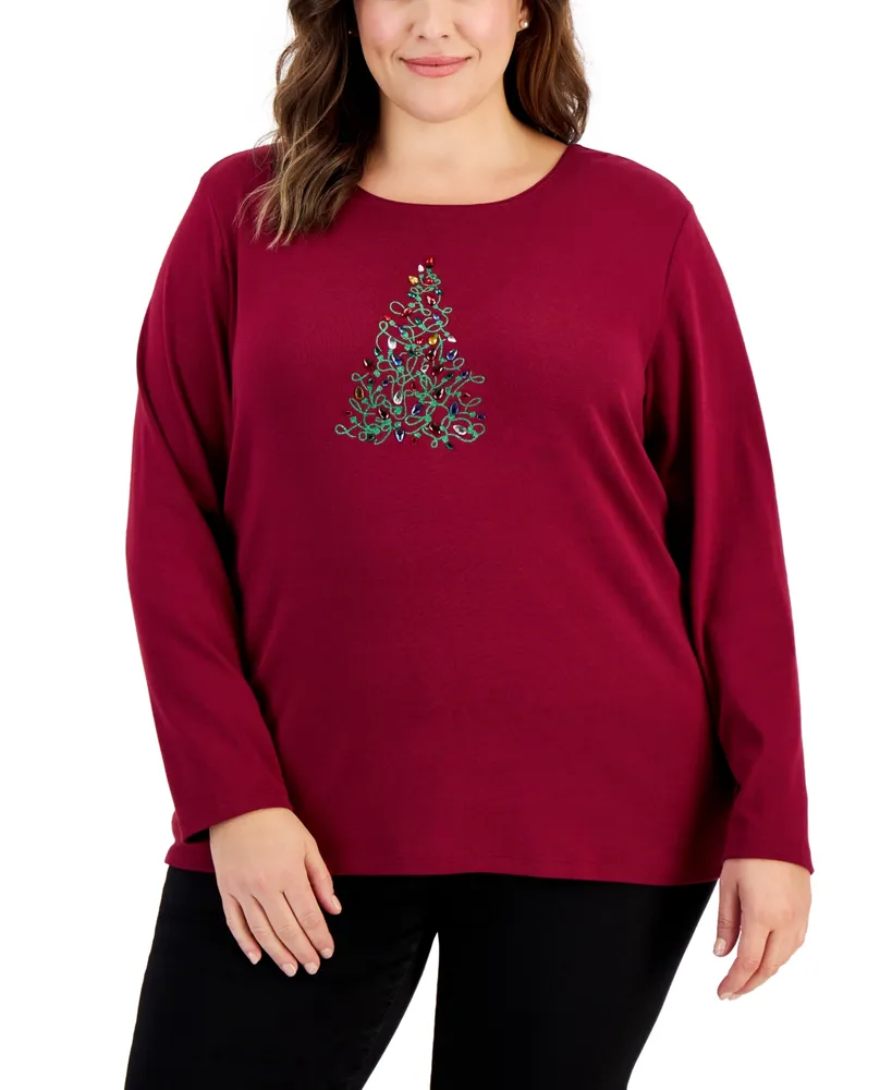Karen Scott Plus Size Merry Christmas Top, Created for Macy's
