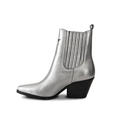 Bala Di Gala Women's Metallic Silver Premium Leather Ankle Boots Lightning Bolt & Star Lyra By