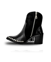 Bala Di Gala Women's Black Premium Leather And Suede Ankle Boots With Lateral Fringe And Silver Studs Tyro By