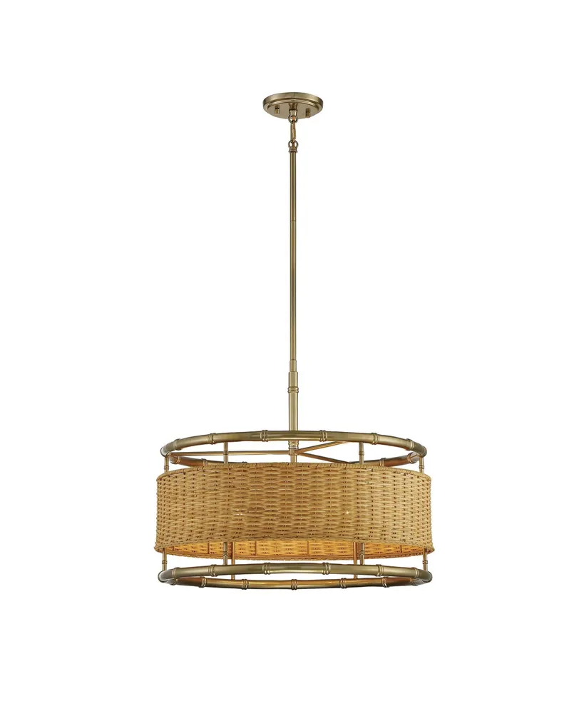 Savoy House Arcadia 6-Light Pendant in Burnished Brass with Natural Rattan