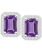 Amethyst (2 ct. t.w.) & Diamond (1/5 Halo Stud Earrings Sterling Silver (Also Citrine, Garnet, Peridot, Blue Topaz)