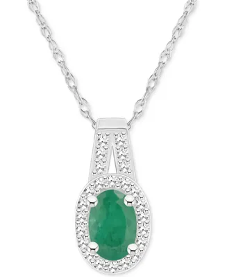 Emerald (1/2 ct. t.w.) & Diamond (1/8 Oval Halo 18" Pendant Necklace Sterling Silver (Also Ruby Sapphire)