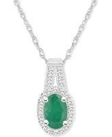 Emerald (1/2 ct. t.w.) & Diamond (1/8 Oval Halo 18" Pendant Necklace Sterling Silver (Also Ruby Sapphire)