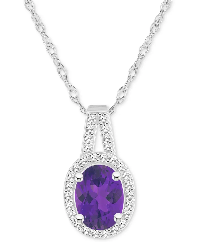 Amethyst (1-1/5 ct. t.w.) & Diamond (1/6 Oval Halo 18" Pendant Necklace Sterling Silver (Also Citrine, Garnet, Peridot, Blue Topaz)