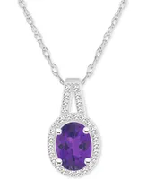 Amethyst (1-1/5 ct. t.w.) & Diamond (1/6 Oval Halo 18" Pendant Necklace Sterling Silver (Also Citrine, Garnet, Peridot, Blue Topaz)