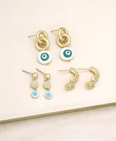 Ettika 18k Gold-Plated 3-Pc. Set Cubic Zirconia Evil Eye Drop Earrings