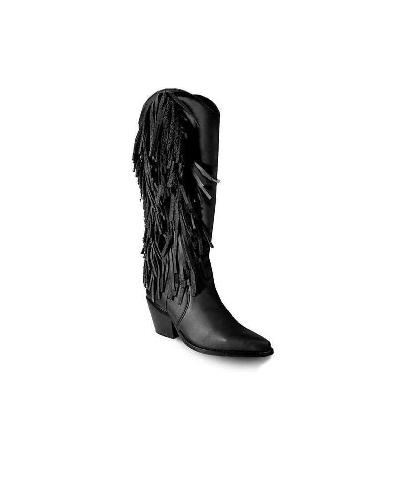 Bala Di Gala Women's Knee-High Premium Leather Boots With Side Fringe