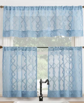 Tina Geometric Clipped Semi-Sheer Rod Pocket Kitchen Curtain Valance and Tiers Set