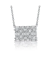 Genevive Sterling Silver with White Gold Plating Clear Green Cubic Zirconia Rectangular Cluster Necklace