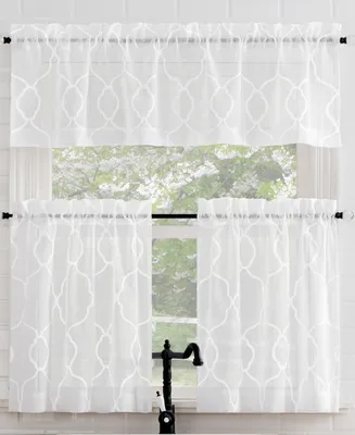 No. 918 Allerton Embroidered Trellis Light Filtering Rod Pocket 3-Pc. Curtain Valance and Tiers, 52" x 36"