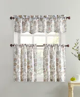 No. 918 Signy Jacobean Pattern Semi-Sheer Rod Pocket Kitchen Curtain Tier Pair