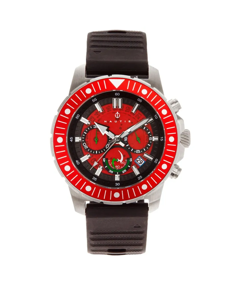 Nautis Men Caspian Rubber Watch - Black/Red, 45mm