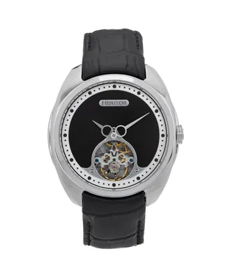 Heritor Automatic Men Roman Leather Watch - Silver/Black, 46mm