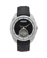 Heritor Automatic Men Roman Leather Watch - Silver/Black, 46mm