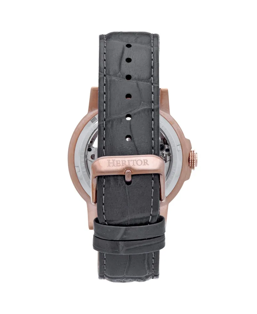 Heritor Automatic Men Xander Leather Watch - Rose Gold/Gray, 45mm