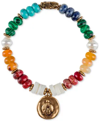 Patricia Nash Gold-Tone Bee Charm Multicolor Beaded Stretch Bracelet