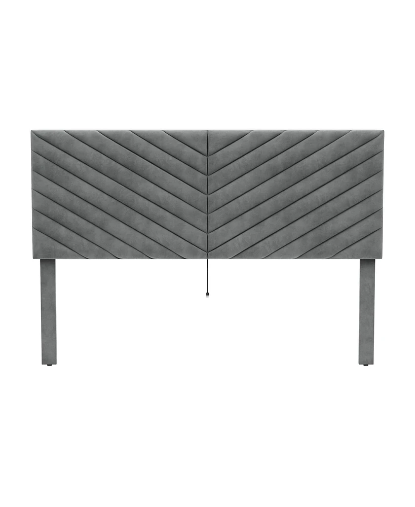 Hillsdale 50" 100% Polyester Crestwood Upholstered Furniture Chevron Pleated Queen Headboard with Usb Ports