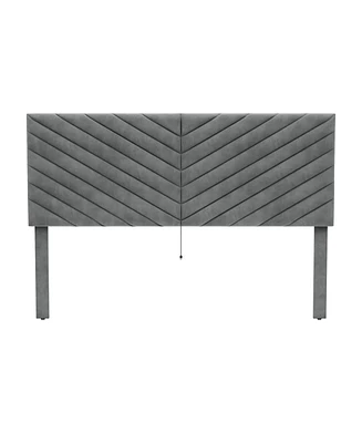 Hillsdale 50" 100% Polyester Crestwood Upholstered Furniture Chevron Pleated Queen Headboard with Usb Ports