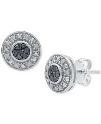 Black Diamond (1/20 ct. t.w.) & White Diamond (1/10 ct. t.w.) Halo Cluster Stud Earrings in Sterling Silver