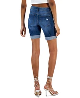 Celebrity Pink Juniors' Cuffed Hem Bermuda Denim Shorts