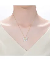 Genevive 14k Yellow Gold and White Gold Plating with Cubic Zirconia Butterfly Pendant Necklace in Sterling Silver