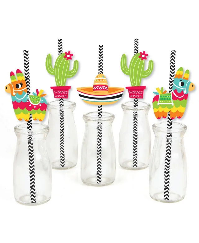 Big Dot of Happiness - Hello Avocado - Paper Straw Decor - Fiesta Party Striped Decorative Straws - Set of 24